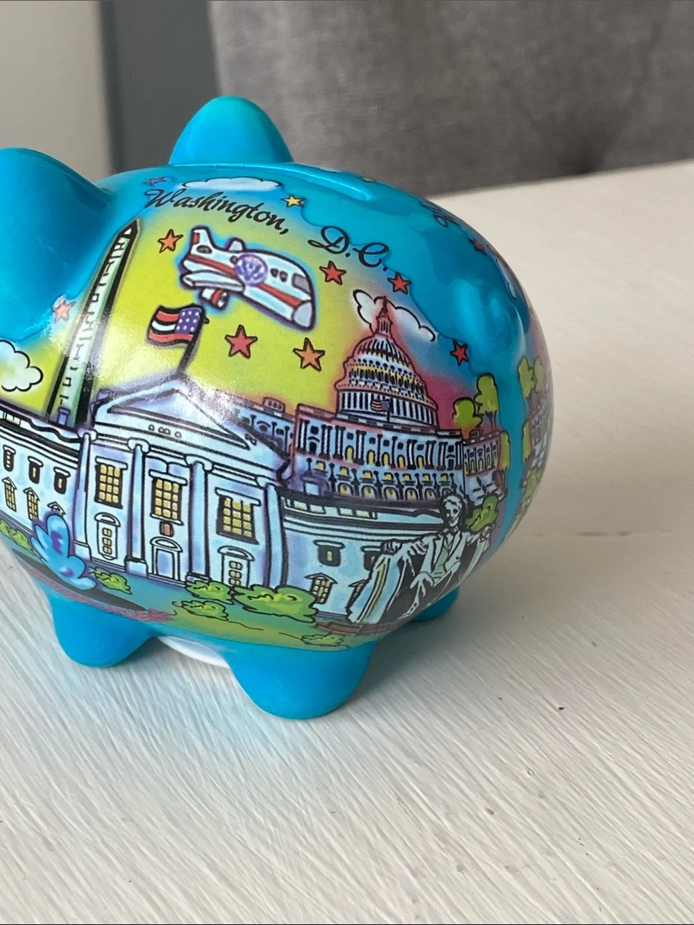 Blue Washington D.C. Piggy Bank - Ceramic Souvenir Coin Bank